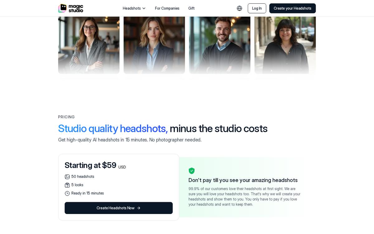 Magic Studio pricing page starting at $59